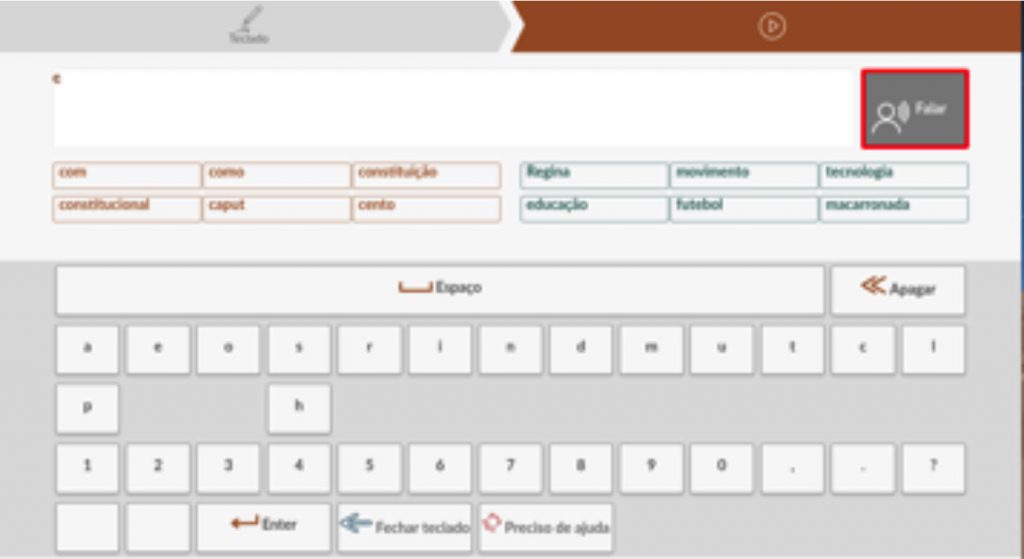 Figure 3. Keyboard features in action- speak button, prediction region (orange), most used words region (green), and key negation